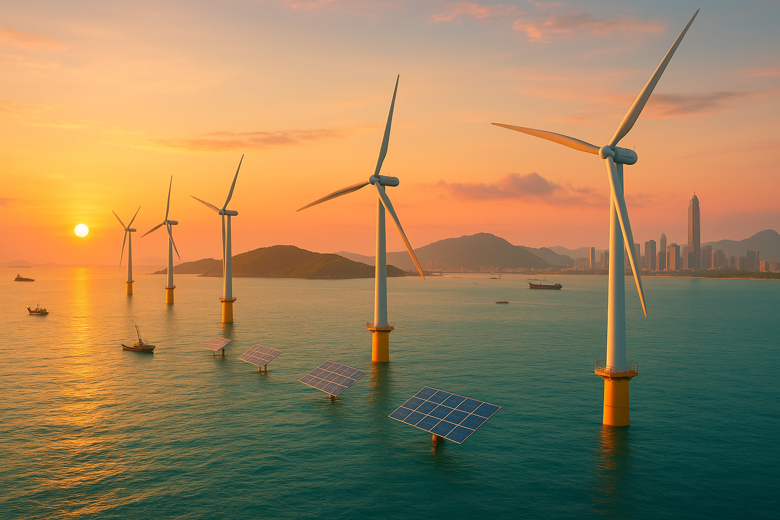 Offshore wind turbines in the ocean